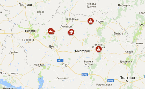 Мапа проблемних ділянок Полтавської області 